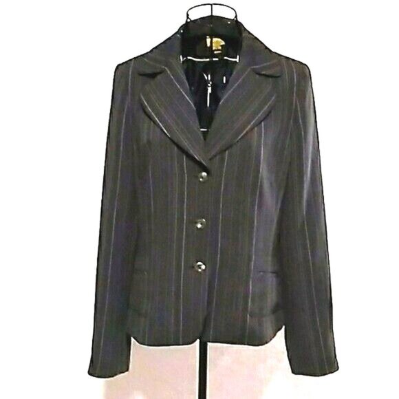 CASLON Blazer Womens 8 Dark Gray Pinstripes 3 Button‎ Lined Office Professional - Picture 1 of 10